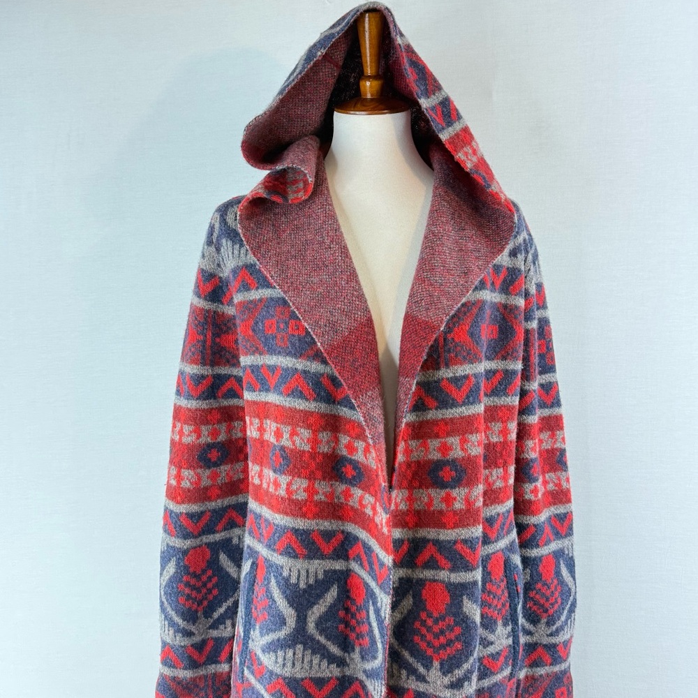 Toad&Co Merino Merritt Aztec Print 100% Lambswool Long Hooded Cardigan - Picture 2 of 10